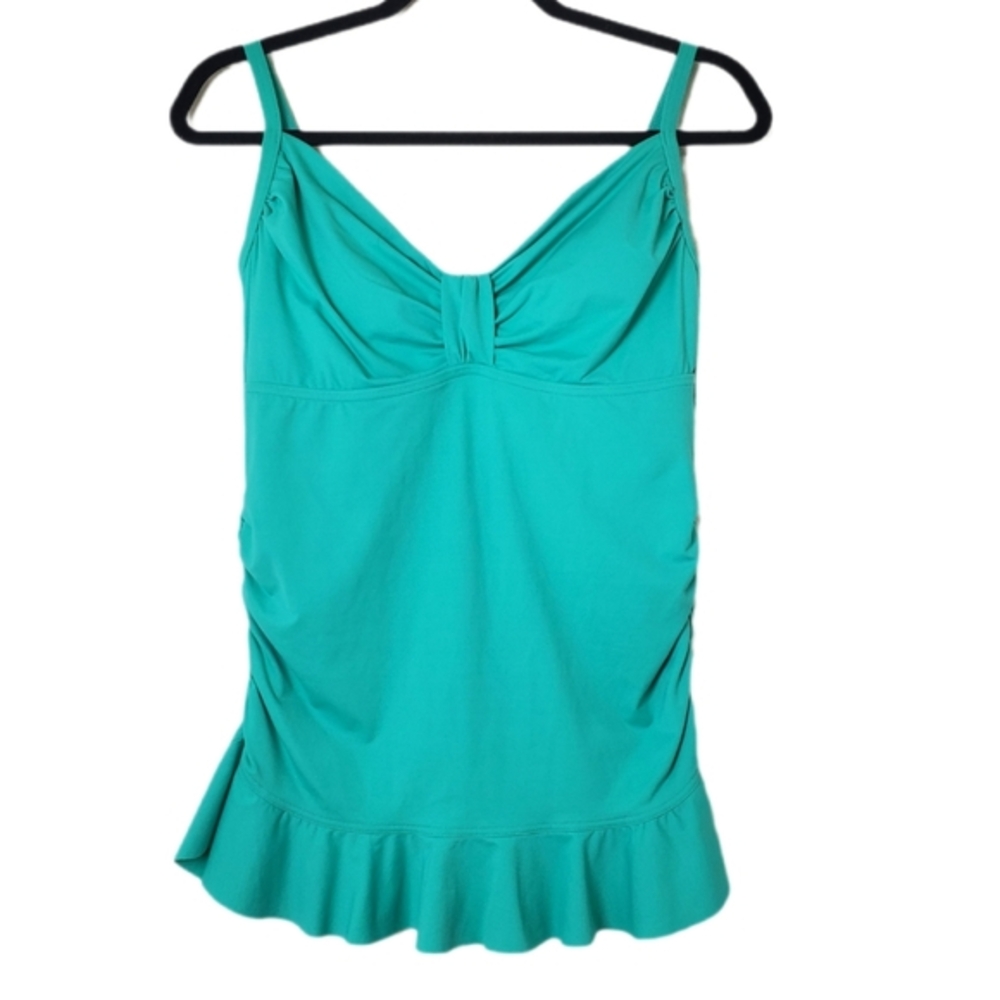 Lands End Womens Turquoise Underwire Ruffle Tankini Swimsuit Top Separate 6